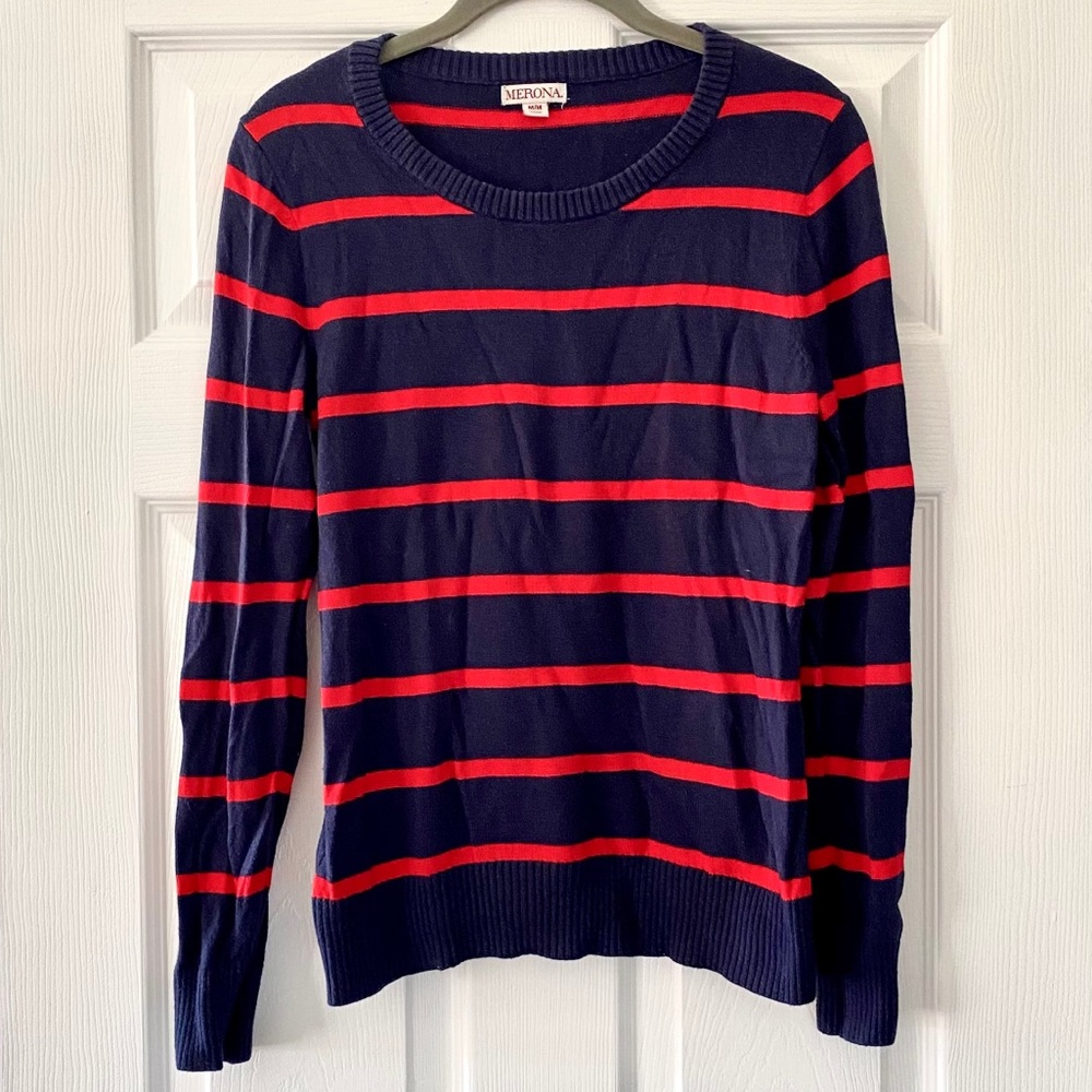 Merona Red & Navy Striped Sweater